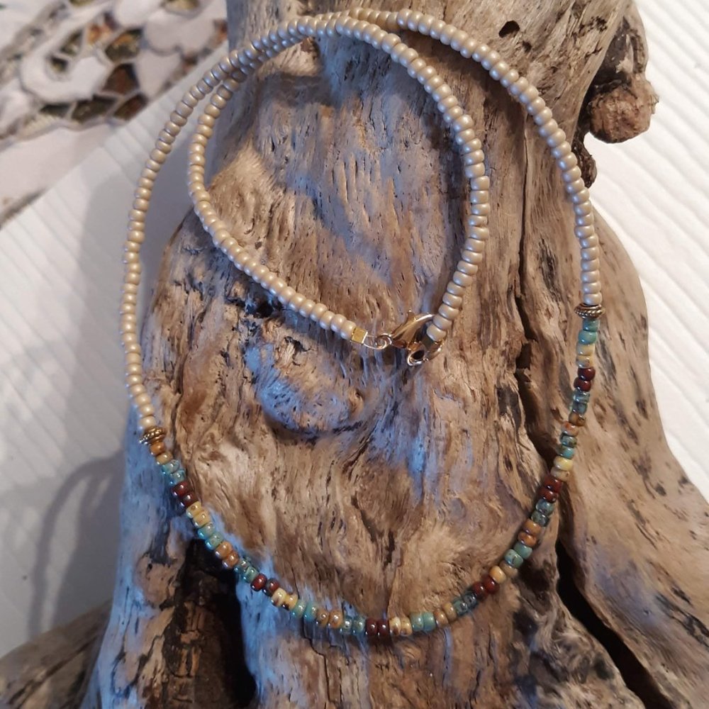 Earth Tones Picasso Beaded Seed Bead Necklace 17"